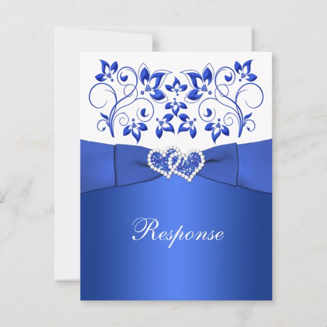GEDRUCKTES RIBBON Blau, Weiße Blüte, Herz-UAWG RSVP Karte (Vorderseite)