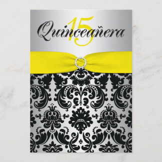 GEDRUCKTES RIBBON Gelbes Silberschwarzes Quinceane Einladung