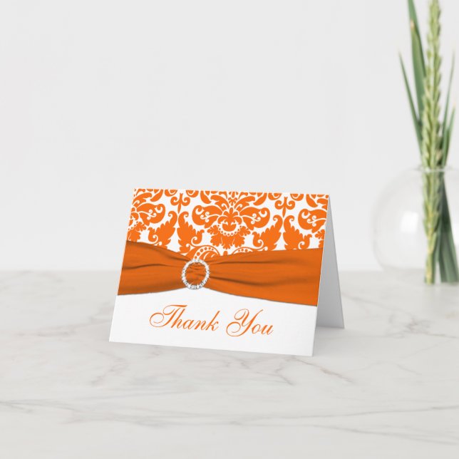GEDRUCKTES RIBBON Orange, White Damask Dankeschön  Dankeskarte (Vorderseite)