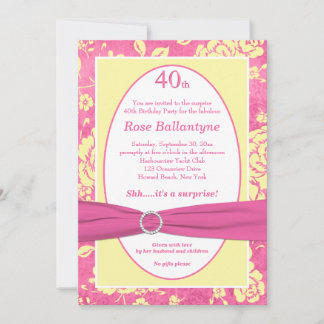 GEDRUCKTES RIBBON Rosa Gelb 40. Geburtstagsaufruf Einladung