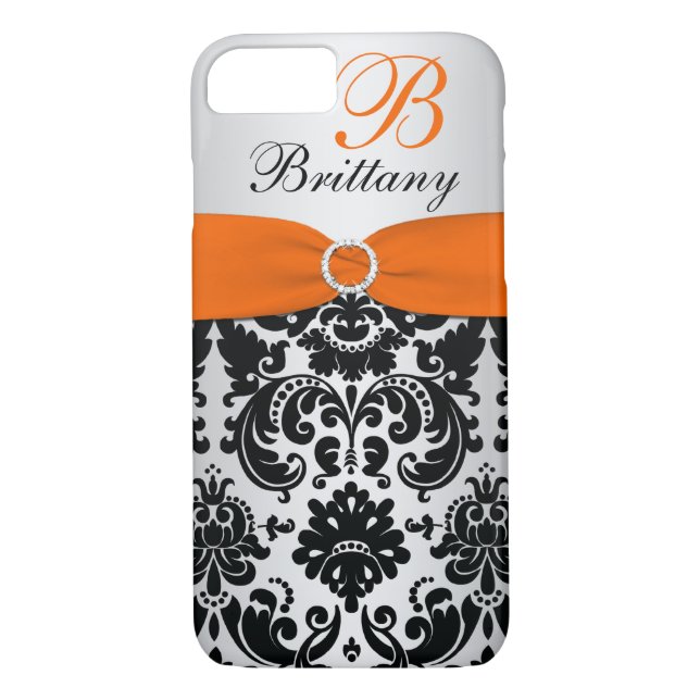 GEDRUCKTES RIBBON Schwarzes Orange Silver Damask i Case-Mate iPhone Hülle (Rückseite)
