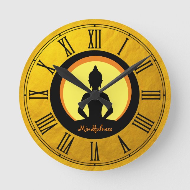 Geduld & Buddha Goldene Meditation / Buddhismus Runde Wanduhr (Vorderseite)