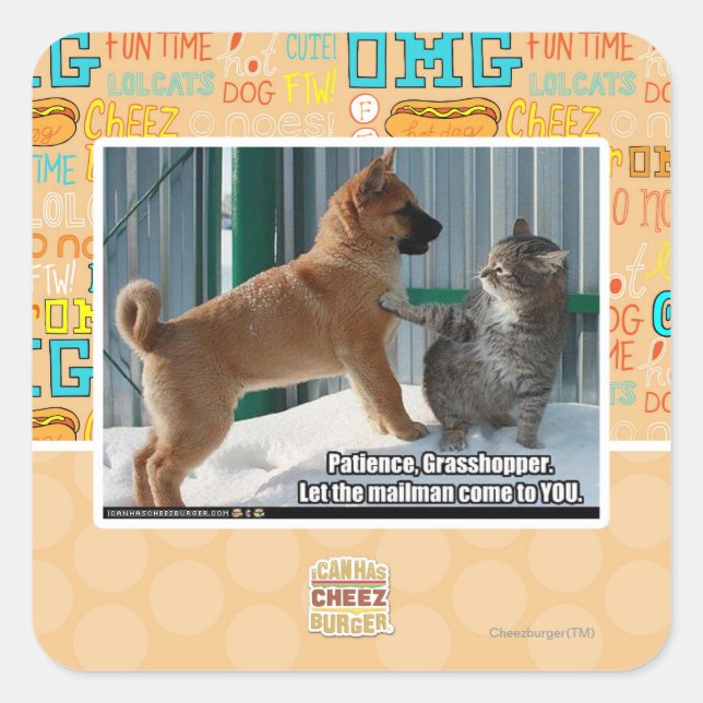 Geduld, Grasshopper. Quadratischer Aufkleber (Vorderseite)