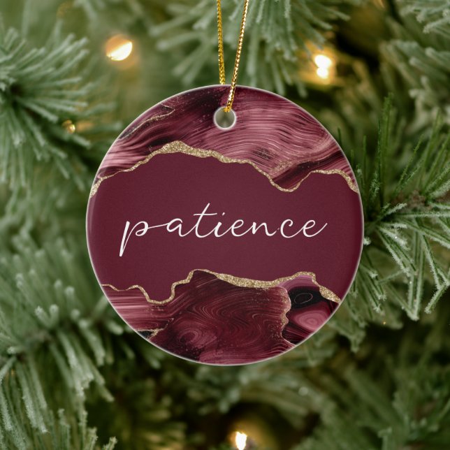 Geduld Inspiration Word Burgundy Red Agate Keramik Ornament (Baum)
