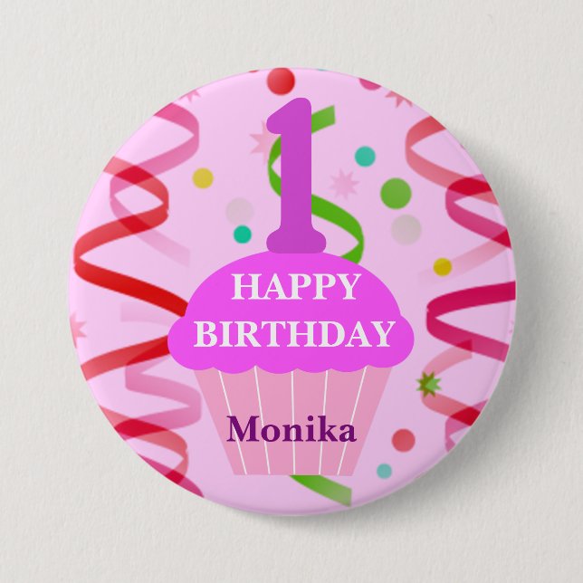 Geeignetes Alter und Name glücklich Geburtstag Cup Button (Vorderseite)