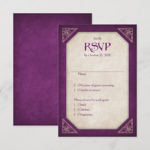 Geek Burgundy Library Book Literary Wedding RSVP Karte