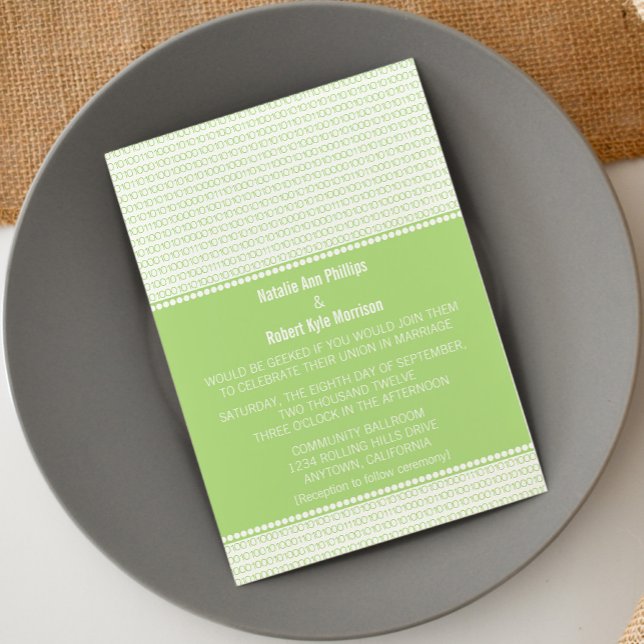 Geek Chic Binary Code Hochzeitseinladung, grün Einladung (Green Geek Chic Binary Code Wedding Invitation)