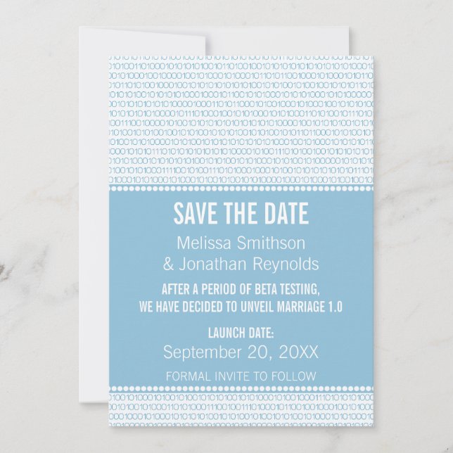 Geek Chic Binary Save the Date einladen, Blue (Vorderseite)