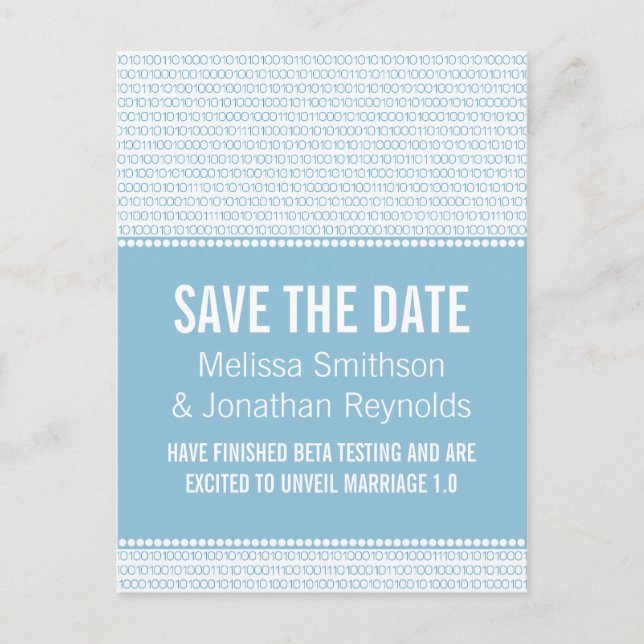 Geek Chic Save the Date Postcard, blau Ankündigungspostkarte (Vorderseite)