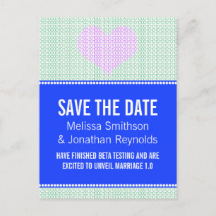 Geek Chic Save the Date Postcard, Blue w/Heart v3 Ankündigungspostkarte