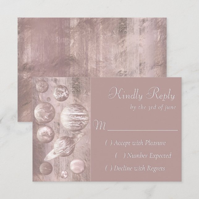 Geek Chic Wedding | Kupfer Rose Gold Shiny RSVP Karte (Vorne/Hinten)