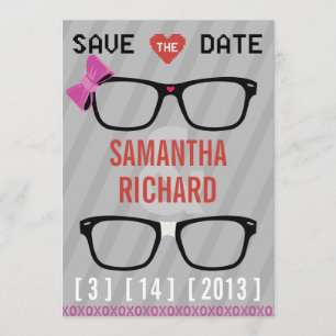 Geek Glasses & Hearts Wedding Save the Date