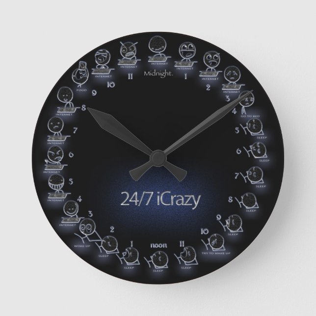 geek Internet "iCrazy" 24 heures Horloge murale (Recto)