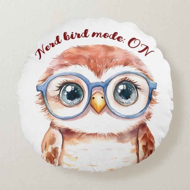 Geek Nerd Bird Rundes Kissen (Vorderseite)
