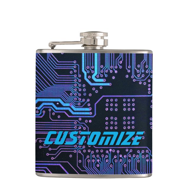 Geek Out Custom PCB Blue Electronic Circuit Board Flachmann (Vorderseite)