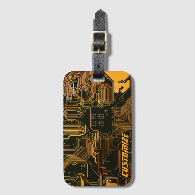 Geek Out Custom PCB Orange Circuit Board Gepäckanhänger (Vorderseite Vertikal)