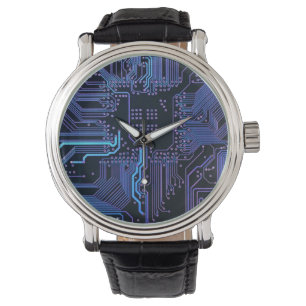 Geek Out Nerd PCB Blue Electronic Circuit Board Armbanduhr