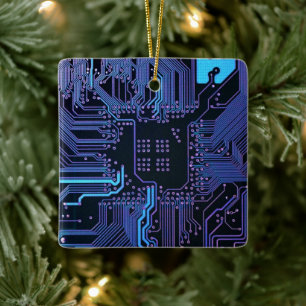 Geek Out Nerd PCB Blue Electronic Circuit Board Keramikornament