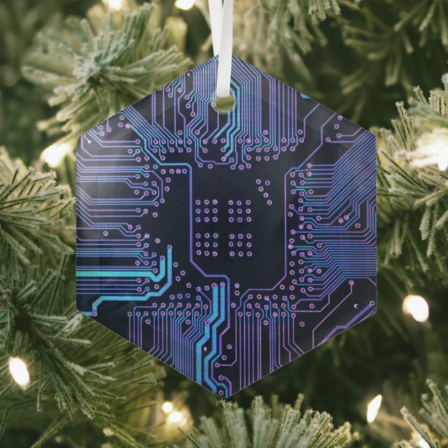 Geek Out Nerd PCB Blue Electronic Circuit Board Ornament Aus Glas (Insitu)