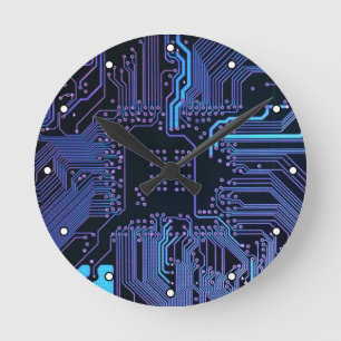 Geek Out Nerd PCB Blue Electronic Circuit Board Runde Wanduhr