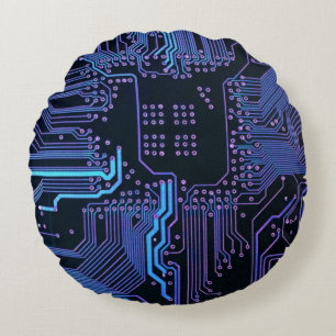 Geek Out Nerd PCB Blue Electronic Circuit Board Rundes Kissen