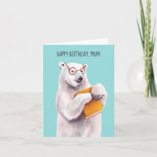 Geek Polar Ours Livre Lover Mère Carte d'anniversa
