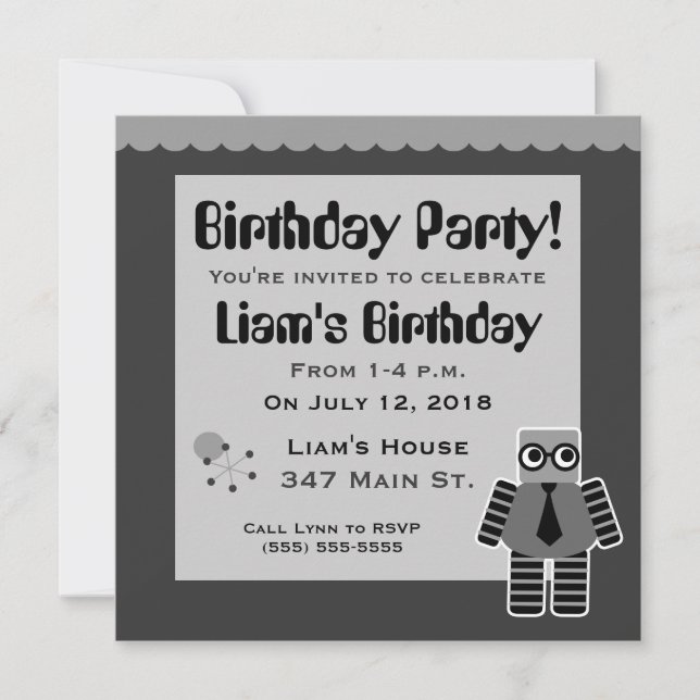 Geek Robot Birthday Party Einladungen (Vorderseite)