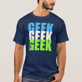 Geek-T - Shirt mit blauem weißem grünem Entwurf