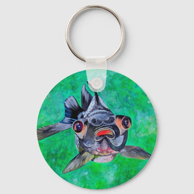 Geeky Blackmoor Goldfish mit teleskopischen Augen Schlüsselanhänger (Vorderseite)