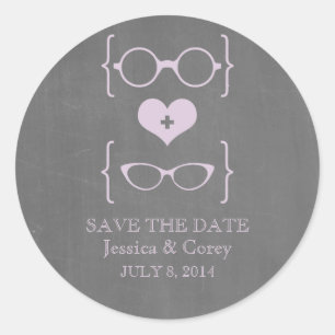 Geeky Brille Tafel "Save the Date"-Aufkleber Runder Aufkleber