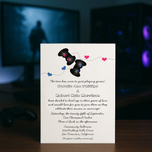 Geeky Gamers Faire-part de mariage foncé (bleu/ros