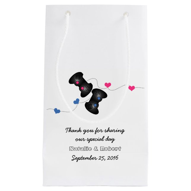 Geeky Gamers Mariage Sac cadeau Dark Pink Blue (Devant)