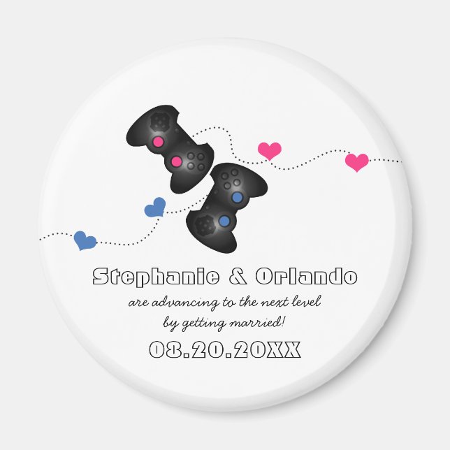 Geeky Gamers Save the Date Magnet Dark (blau/rosa) (Vorne)