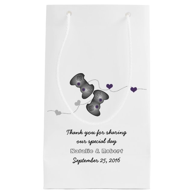 Geeky Gamers Wedding Gift Bag Silver Lila Kleine Geschenktüte (Vorderseite)