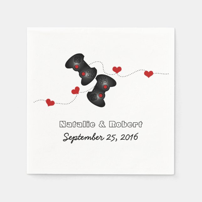 Geeky Gamers Wedding Paper Napkins Dark Serviette (Vorderseite)