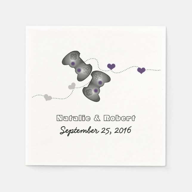 Geeky Gamers Wedding Paper Napkins Silver Lila Serviette (Vorderseite)