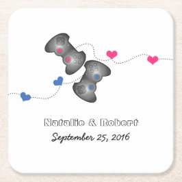 Geeky Gamers Wedding Paper Untersetzer Pink Blue