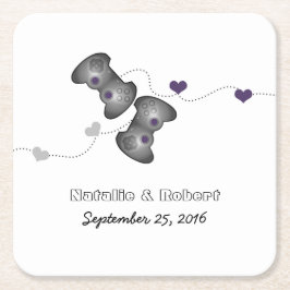 Geeky Gamers Wedding Paper Untersetzer Silver Lila