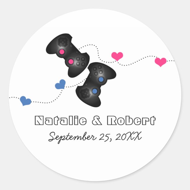 Geeky Gamers Wedding Stickers Dark (Blau/Pink) (Vorderseite)