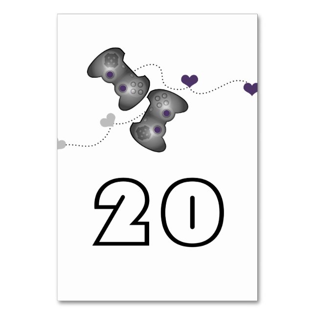 Geeky Gamers Wedding Table Card Silver Lila Tischnummer (Vorderseite)