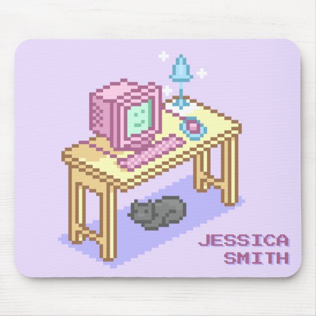 Geeky Girly Lila Pixel Art Computername Mousepad (Vorne)