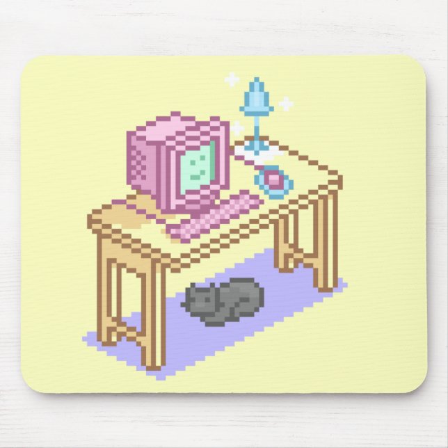 Geeky Girly Yellow Pixel Art Computer Mousepad (Vorne)