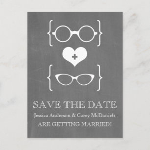 Geeky Glasses Chalkboard Save the Date Postkarte