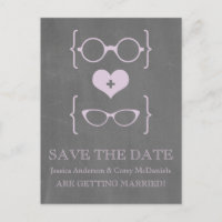 Geeky Glasses Chalkboard Save the Date Postkarte
