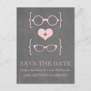 Geeky Glasses Chalkboard Save the Date Postkarte