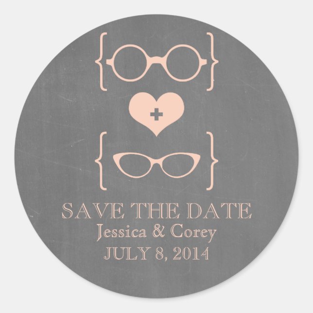 Geeky Glasses Chalkboard Save the Date Stickers (Vorderseite)