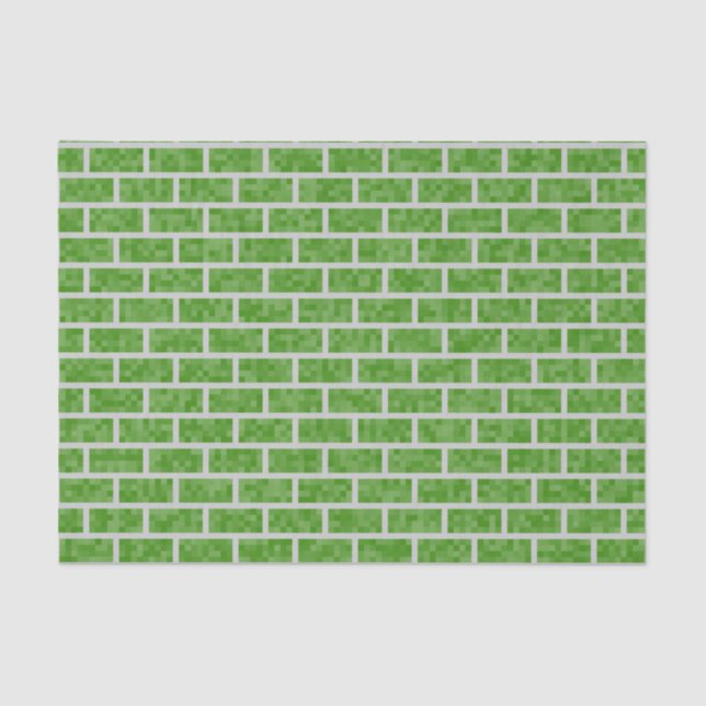 Geeky Green 8-Bit Grafik Style Bricks Muster Seidenpapier (Vorderseite)