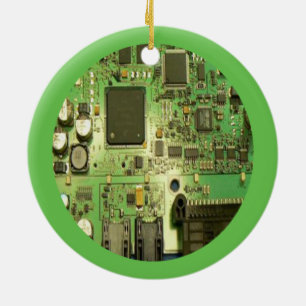 Geeky Leiterplatte mit grüner Grenze Keramik Ornament