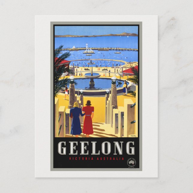 Geelong Australia Vintage Poster 1930 Postkarte (Vorderseite)