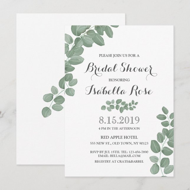 Geen Eucalyptus Leaf Brautparty Einladung (Vorne/Hinten)